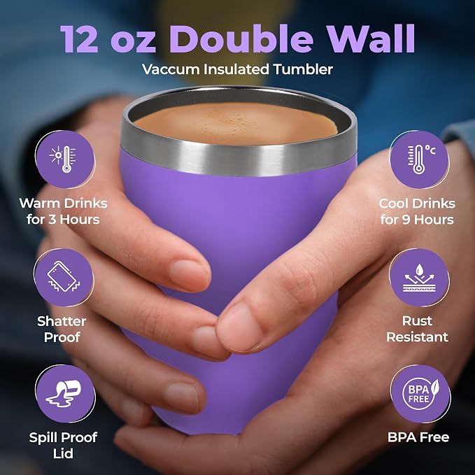 Modern Elegance Tea Gift Set, Includes 15 Teas, Stainless Steel Tumbler, Honey Straws, Tea Spoon Squeezer, Squirrel Tea Bag Holder (Purple)
