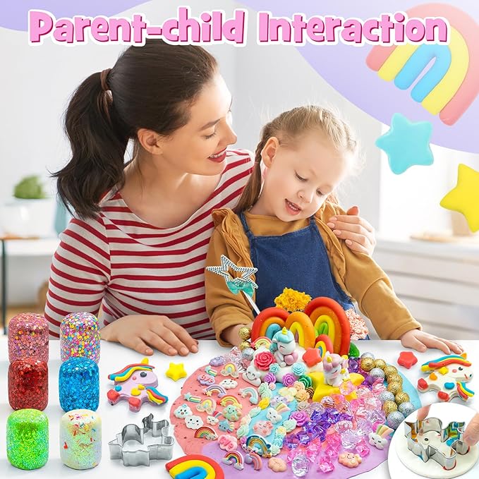 SIMPLIPLAY Unicorn Sensory Dough Kit, 6PCS 18oz Glitter Doughs with Accessories(120 Pcs+), Non-Toxic Colorful Sensory Dough for Girls Gift with Cutter, Unicorn Toys, Improve Fine Motor Skills