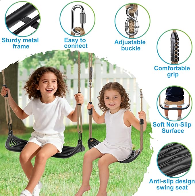 Dolibest Heavy Duty Swing Sets Brackets Including 2 A-Frame Swing Set Brackets, 4 Swing Leveing Base Bracket, 2 Swing Seats & 4 Swing Hangers for DIY Playground Equipment Mounting Hardware Included