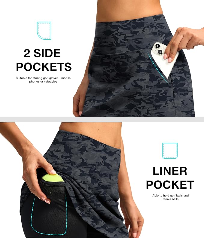16'' Skorts for Women with 4 Pockets Athletic Tennis Golf Skirt | Built-in Shorts, High Waisted, Stretchy, A Line, Casual, Pickleball, Skort