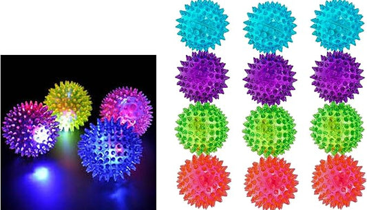 JA-RU Light Up Spiky Balls for Kids (12 Pack) – Light Up Bouncy Balls, Spiky Fidget Toys, Sensory Bin Filler, Stress Relief Toy, Bulk Party Favors – 695-12p