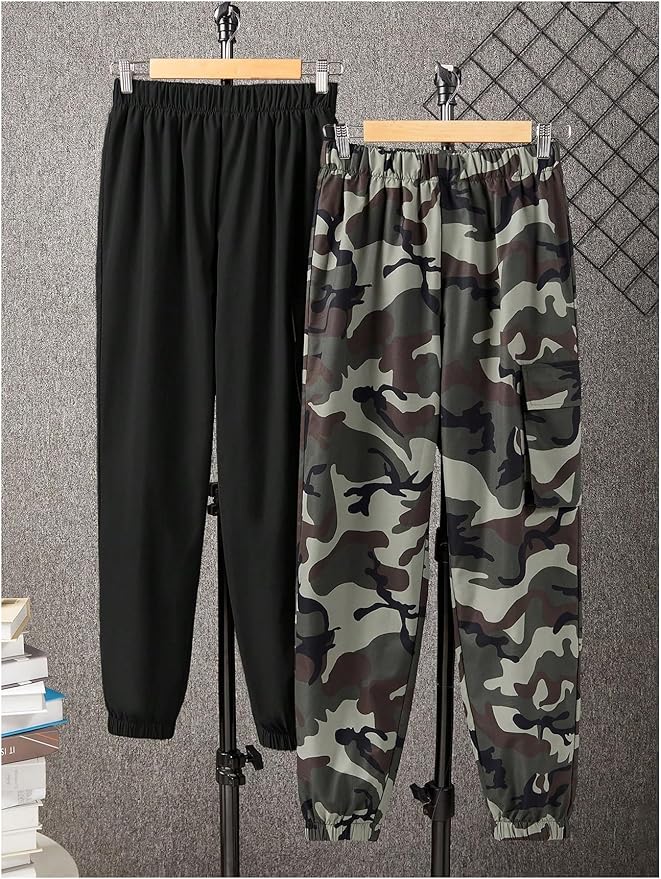 GORGLITTER Boy's Cargo Pants Casual 2 Piece Elastic Waist Hiking Going Out Khaki Pants Joggers with Pockets Clothes