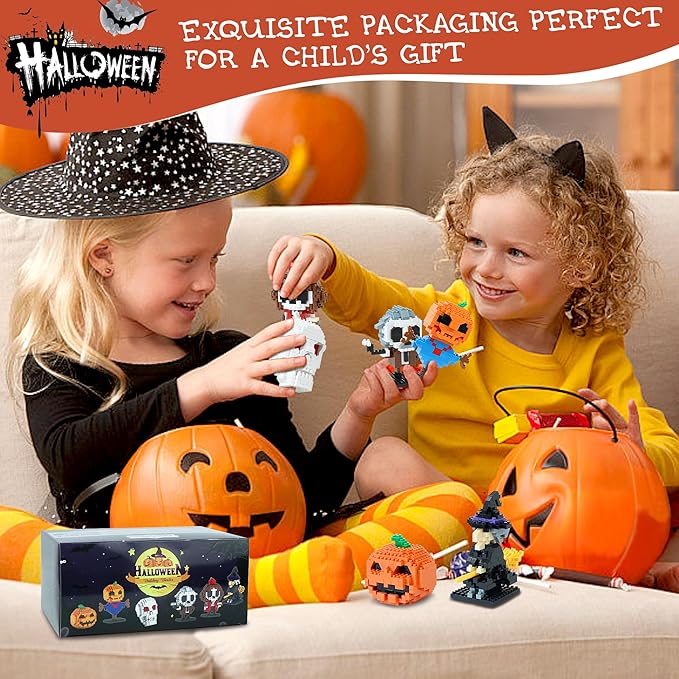 6 Pack Mini Halloween Building Blocks,Halloween Building Toys Set or Kids, Halloween Toy Building Sets, Halloween Mini Building Block Sets for Boys or Girls 8+