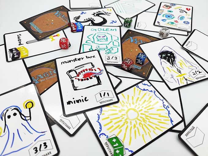 Futhark MTG Dry Erase Tokens Set - 60 Reversible Double-Sided Token Cards, Multi-Color Markers, Universal Proxy for Magic: The Gathering, MTG Accessories
