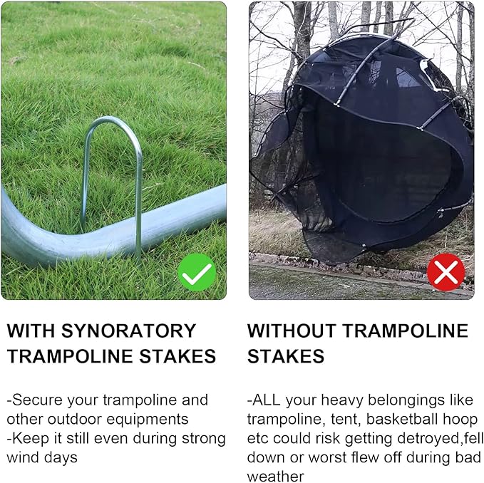 Trampolines Wind Stakes Heavy Duty U Type Sharp Ends Safety 12inch Ground Anchor Galvanized Steel for Soccer Goals, Camping Tents and Huge Garden Decoration (Trampoline Anchors 8pcs)