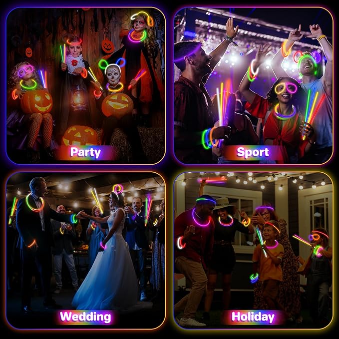 SpringFlower 400Pcs Glow Sticks Bulk Party Favor Supplies, Glow Sticks for Party Decorations, Wedding, Birthday, Halloween, Easter, Glow in the Dark Party Supplies with Bracelets and Necklaces