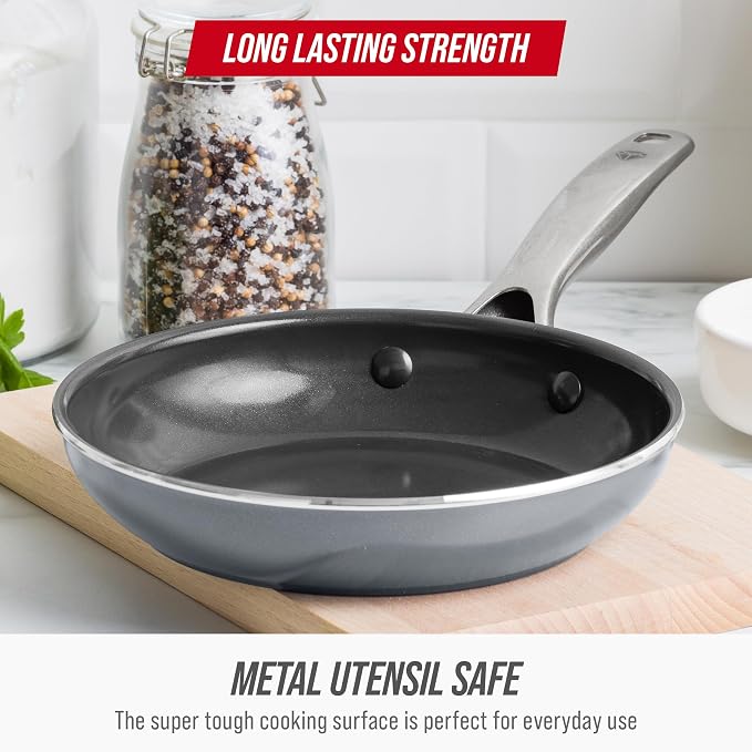 Blue Diamond 8" Diamond Infused Ceramic Nonstick Frying Pan Skillet, Gray | PFAS-Free Ceramic Nonstick, Dishwasher & Oven Safe, Stay Cool Handle, Durable Metal Utensil Safe, Egg & Omelet Pan