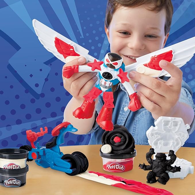 Play-Doh Marvel Captain America Moto-Slicer Playset with Bendy Action Figure, 3 Accessories, Imagination Toys for Kids 4 Years & Up