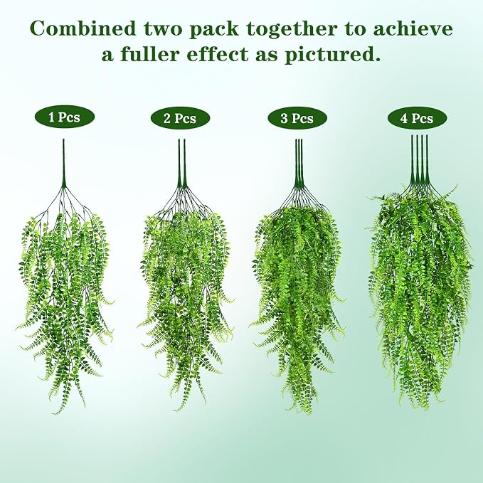 Waipfaru 8Pcs Fake Ferns Fake Hanging Plants Artificial Ferns Vine Greenery | UV Resistant Plastic Fake Plants for Indoor Wall Porch Wedding Party Holiday Decor