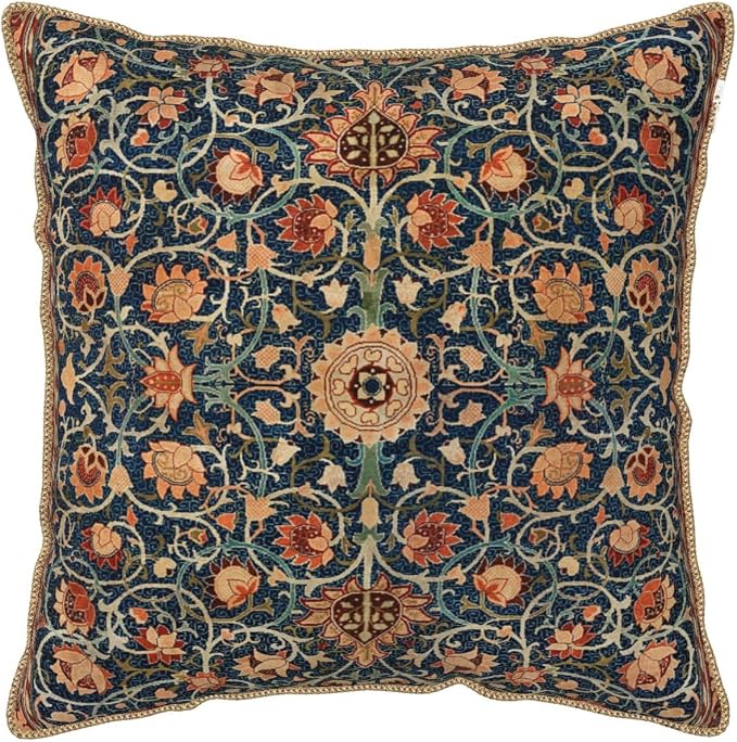 Floral Vintage Velvet Pillow Covers 18x18 In Orange Bohemian Tapestry Art Deco Throw Pillows for Couch Soft Durable Cushion Covers Pillowcase Antique Boho Flower Pillow Cases for Sofa Bed Living Room
