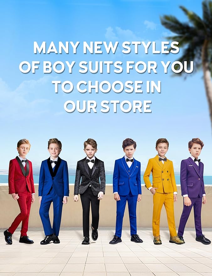 Happy Dolphin Boys Suit Set Modern Fit Kids Suits Adjustable Waist Boys Wedding Outfit for Boy Communion Suits for Boys