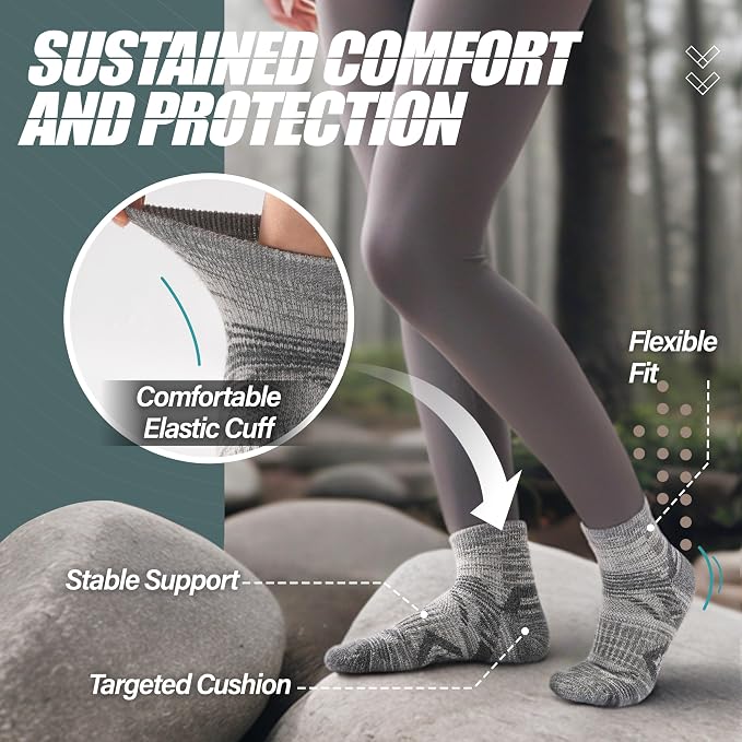 ANTSANG 6 Pairs Merino Wool Quarter Ankle Hiking Running Socks Compression Thermal Thick Cushion Socks for Women Men