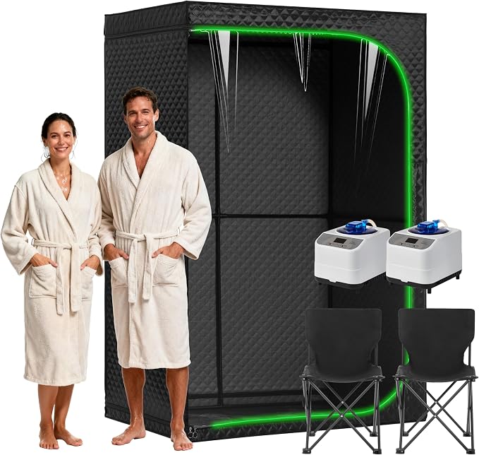 2 Person Steam Sauna Tent for Home, Portable Indoor Steam Sauna, Foldable Family Spa with Powerful Steam Heating and Transparent Door