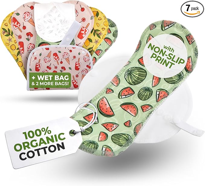 Non-Slip, Organic Cotton Reusable Panty Liners for Teen Girls (Small 7-Pack) - 100% Breathable & High-Temp Washable Cloth Panty Liners for Vaginal Discharge - Gentle on Skin, Stay Fresh & Dry Daily