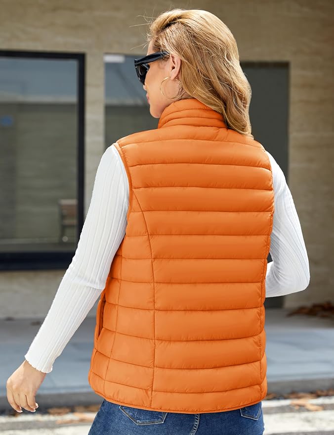 MAGCOMSEN Women's Puffer Vest Lightweight Stand Collar Zip 4 Pockets Puffy Vests Sleeveless Quilted Padded Outerwear