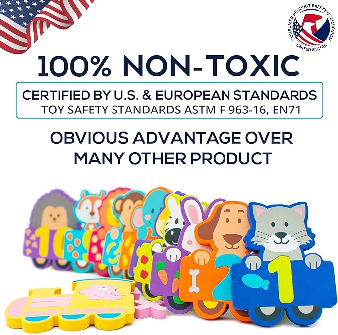 100% Non-Toxic Bathtub Numbers - Fun Bath Foam Toys - Educational Puzzles Floating Bathtub Animals for Kids Girls Boys - Set of 27 pcs - Wet & Stick - Fre. Bath Toy Organizer