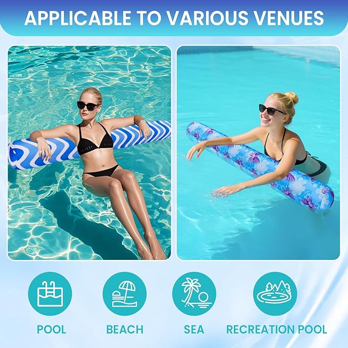 Inflatable Swimming Pool Noodle, 2 Pack Soft Fabric Quick Drying Covered Large Pool Floats Noodles, Premium Buoyancy Swim PoolFloats with Portable Storage Bag for Pool Party Toy