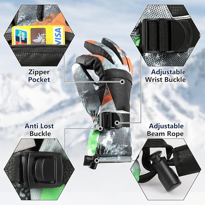 Ski Gloves,Snow Gloves,Waterproof Cold Weather Winter Gloves for Parent Boys Girls- Cycling, Driving, Running