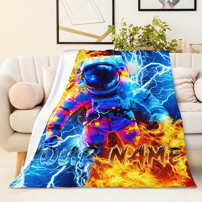 Boys Astronaut Blanket Gift Personalized Throw Blankets for Kids Astronaut Lovers, 40x50 Inches Lightweight Comfy Custom Throw for Sofa Chair Bed Office Home Decor