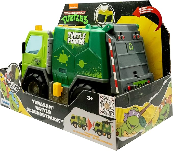 Teenage Mutant Ninja Turtles Toy, Thrash 'N' Battle Garbage Truck with 3 Sewer Cap Launchers, Lights & Sounds, TMNT Mutant Ninja Turtle Vehicle for Kids, Ages 3+