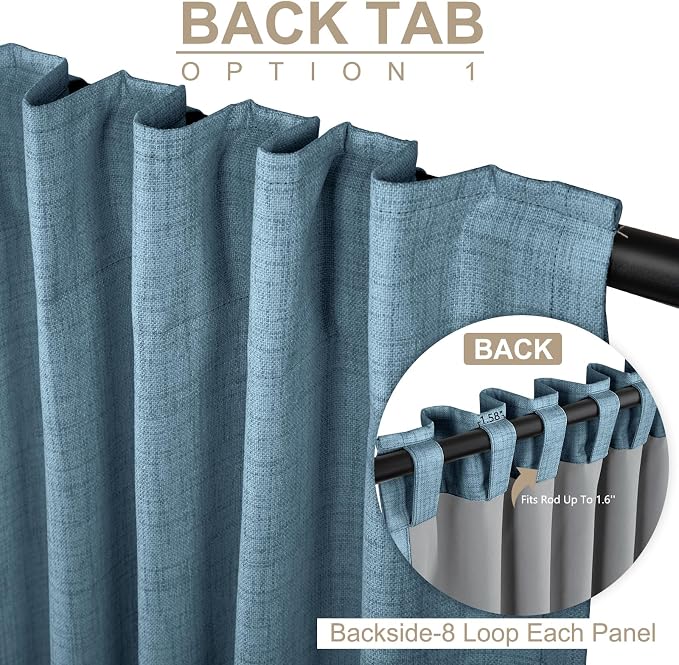 100% Blackout Shield Linen Blackout Curtains for Bedroom 102 Inches Long, Back Tab/Rod Pocket Living Room Drapes, Thermal Insulated Blackout Curtains 2 Panels Set, 50" W x 102" L, Stone Blue
