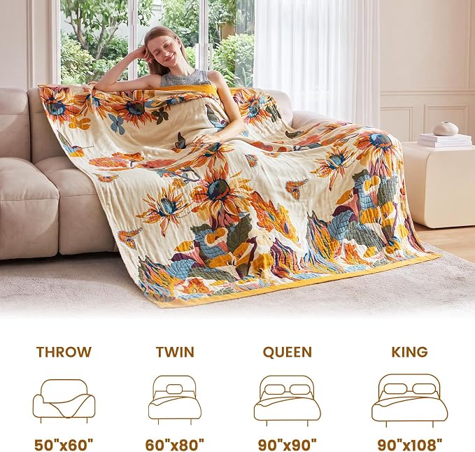 MSGKV 100% Cotton Throw Blanket for Bed Couch Fall 90''x 98'' Super Soft Muslin Blankets Warm Boho Quilt Lightweight Farmhouse Decorative Bed Blankets | Super Soft Muslin, Everyday Comfort, Lightweight, Farmhouse Decor, Decorative Throw, Machine Washab...