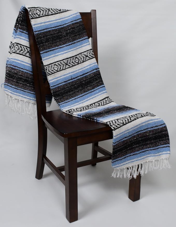 Open Road Goods Bulk Falsa Blankets - Handwoven Authentic Mexican Falsa - Great for Weddings, Yoga, Beach, Picnics, or Mexican Throw! (Light Blue, 7 Pack)