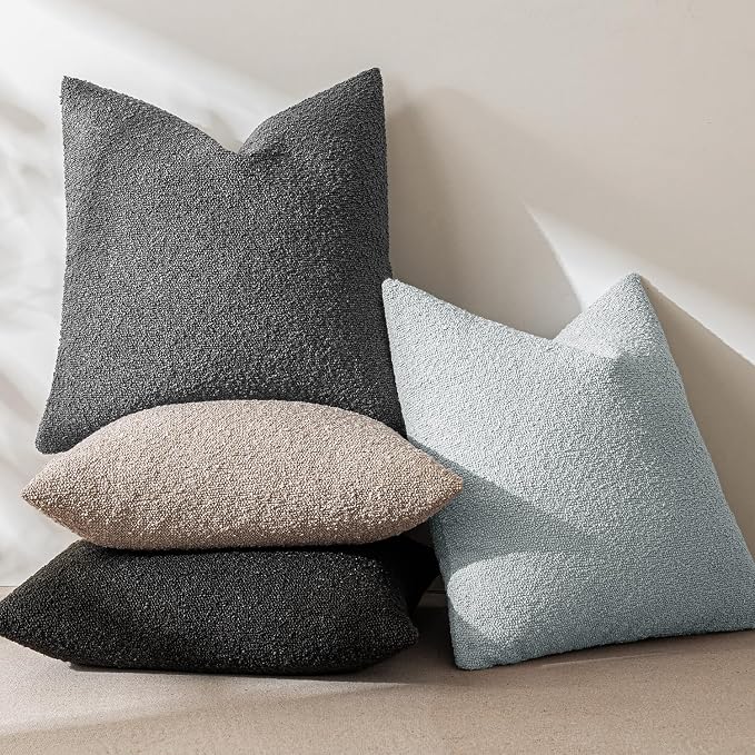 MIULEE 18x18 Decorative Lumbar Boucle Couch Pillow Covers Sky | Set of 2 Textured Neutral Throw Pillow Covers, Accent Solid Pillowcases, Sofa Living Room Home Decor