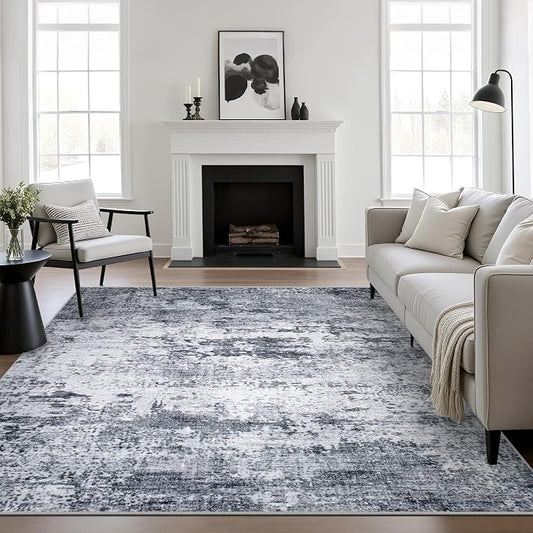 6x6 Area Rug Living Room Rug: Washable Modern Abstract Soft Thin Rug Indoor Floor No Slip Stain Resistant Carpet for Bedroom Dining Room Farmhouse Nursery Home Office - Grey
