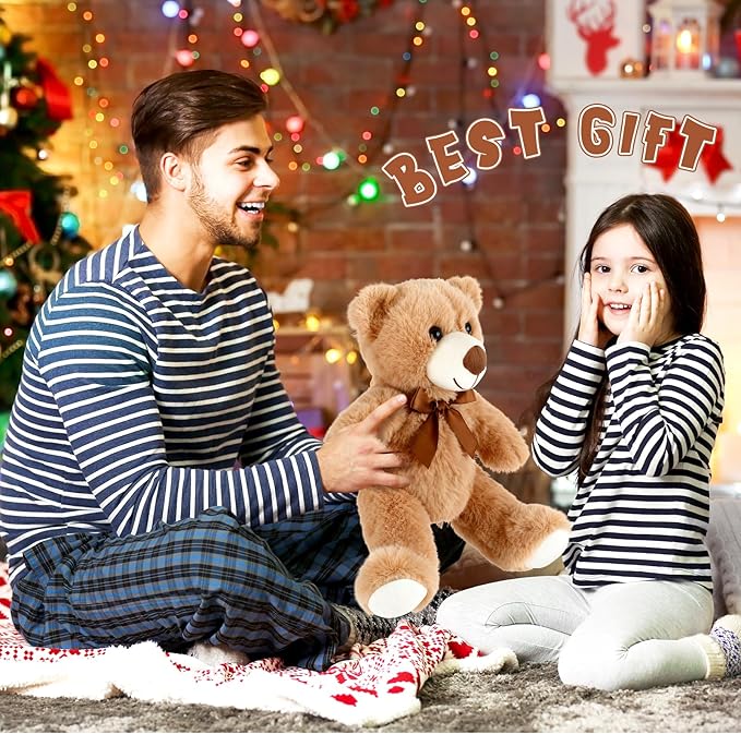 Civaner 4 Pack 14 Inches Teddy Bears Plush Stuffed Animals Valentine Cute Soft Bears Gifts Bulk for Women BFF Girlfriend(Light Brown, Dark Brown, White, Gray)