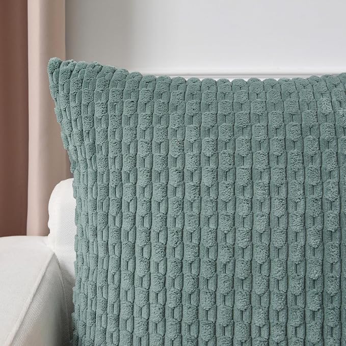 Kevin Textile Soft Corduroy 12"x20" Lumbar Pillow Cover 1 Pack, Teal Green | Boho Stripe Plush Corduroy Decorative Oblong Cushion Cover Modern Farmhouse Home Decor for Sofa Couch Bed Chair