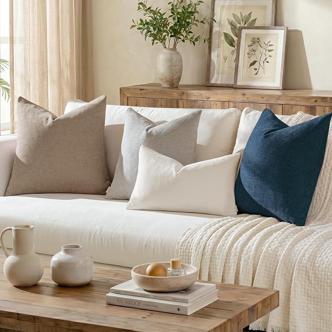 a moment Pack of 2 Decorative Throw Pillow Covers with Twill Cushion Covers for Sofa Living Room Couch Bed 12x20 Inch Blue