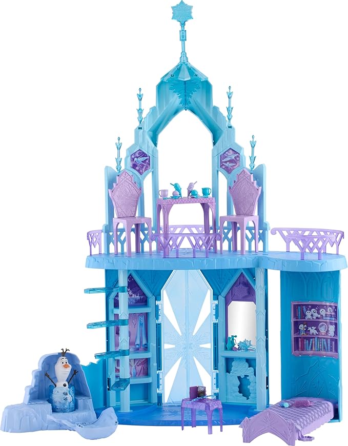 Mattel Disney Frozen Elsa Ice Castle Playset with Olaf Figure, 5 Play Areas & 21 Accessories, 2.5+ Ft Tall Elsa’s Frozen Ice Palace, Inspired by Movies