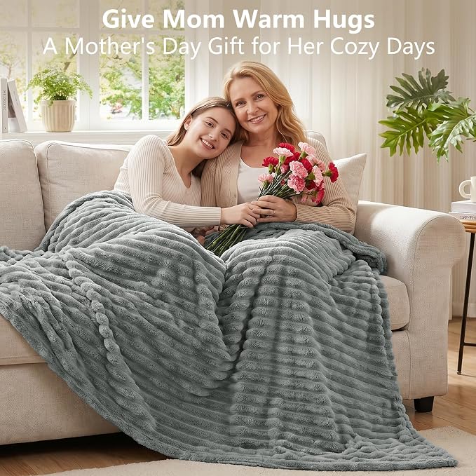 Gray Twin Blanket for Bed & Couch, 60 x 80 Inch | 300GSM Ribbed Fleece Blanket, Soft, Cozy & Lightweight, OEKO-TEX Certified, All-Season Use for Travel, Dorm & Home Decor