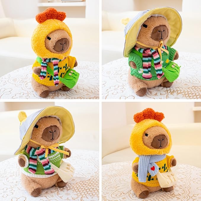 Capybara Plush with 10 Pcs Clothes & Accessories,Christmas Stuffed Animals, 10.2 in Cute Capybara Plush Toys,Birthday Gifts&Dress Up Cute Plushies for Boys/Girls (Chicken-B)