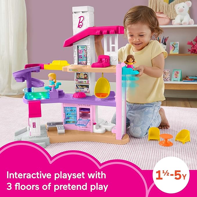 Fisher-Price Little People Toddler Toy Barbie DreamHouse Playset with Music Lights & Figures for Pretend Play Kids Ages 18+ Months