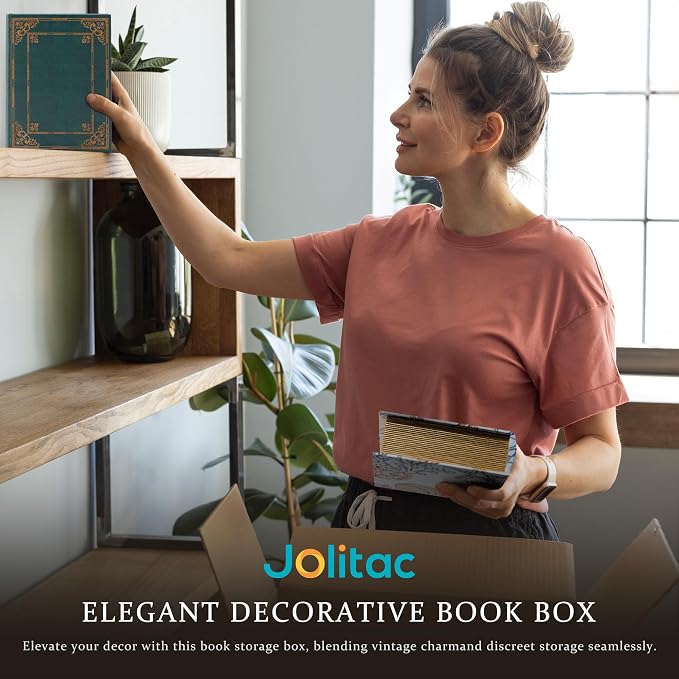 Jolitac Wooden Decorative Book Boxes 3-Pack - Vintage Style Secret Storage Boxes Handcrafted Wooden Storage Containers with Rustic Magnetic Closure for Jewelry & Keepsakes (Dark Vintage)