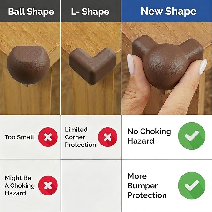 Silicone Corner Protectors for Baby Proofing – Soft Adhesive Corner Guards for Tables & Furniture, Child Safety Edge & Corner Bumpers. Protects Toddlers from Sharp Edges (12 Pack/Brown)
