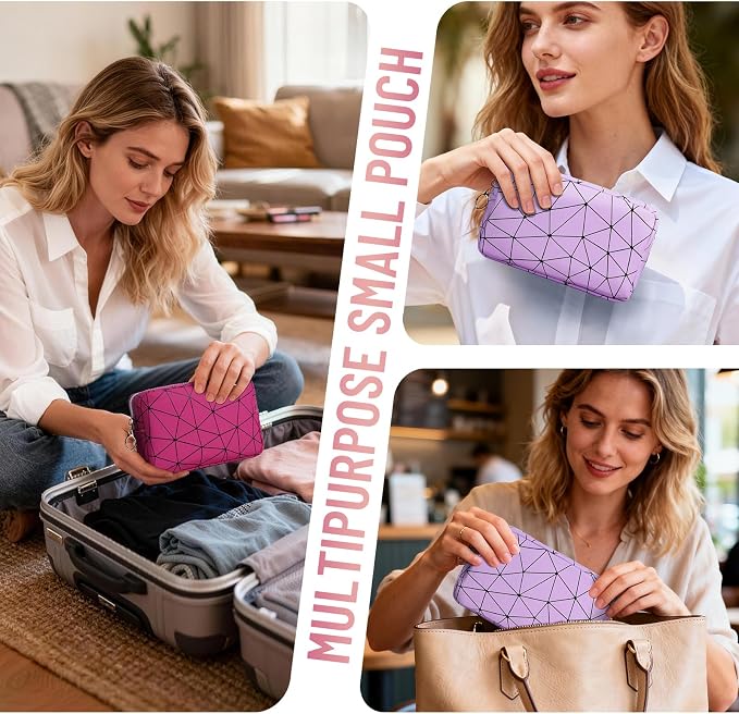 Tampon Holder for Purse Period Bag Waterproof Geometric PU Sanitary Napkin Storage Bag Portable Menstrual Cup Pad Pouch Cute Makeup Bag Feminine Gift Hot Pink