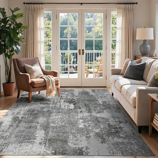 4x6 Ft Area Rugs for Living Room, Soft Non-Slip Washable Rugs Modern Abstract Pattern Carpet for Bedroom Indoor Floor Nursery Home Decor (Dark Grey)
