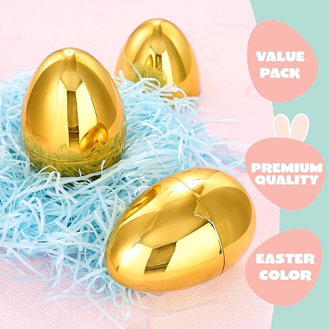 JOYIN 6 Pcs Large Gold Easter Eggs, 6 Inches Metallic Jumbo Plastic Eggs Fillable for Easter Themed Hunt Basket Stuffers Fillers Filling Treats Party Favor Classroom Prize Supplies