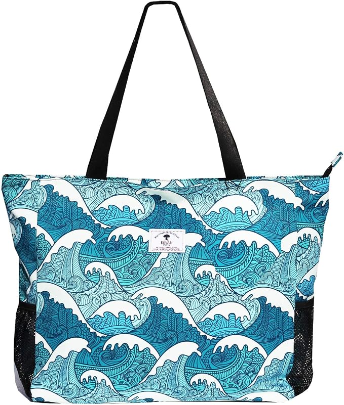 ESVAN LARGE BEACH BAG Water Resistant Lightweight 20 inch Women Oversize Tote Bag for Gym Beach Travel Pool Yoga Nurse
