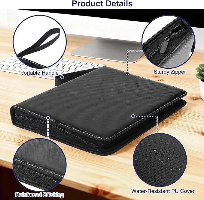 MAXECHO 9 Pocket Trading Card Binder, 1008 Pockets in 56 Removable Double-Sided Sleeves, PU Zip Card Collection Storage Organizer Album for Baseball, MTG, TCG, Sports. Black