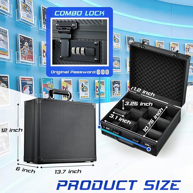 Card Storage Box for 3" x 4" 35pt Toploaders, Sports Cards Case with Lock, Trading Card Storage Box Holds 600+ Top Loaders or 150 Magnetic Holders, Card Collection Box for Collectors