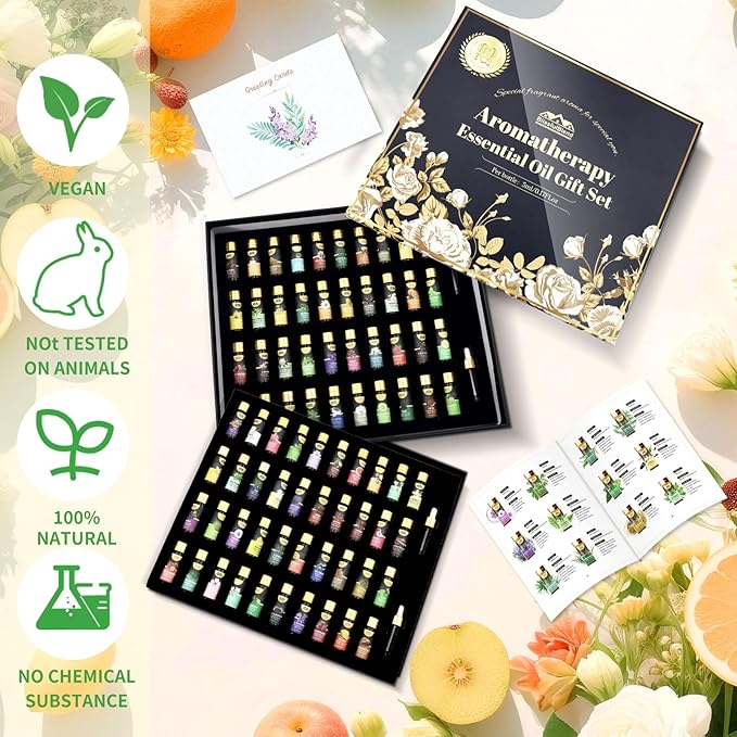 80 Pcs Pure Essential Oils for Diffusers for Home, Skin, Candle and Soap Making, 80 Scents - Tea Tree, Lavender, Lemon, Peppermint, Eucalyptus, Cinnamon, Rose and More, Aromatherapy Oils(80 * 5ML)