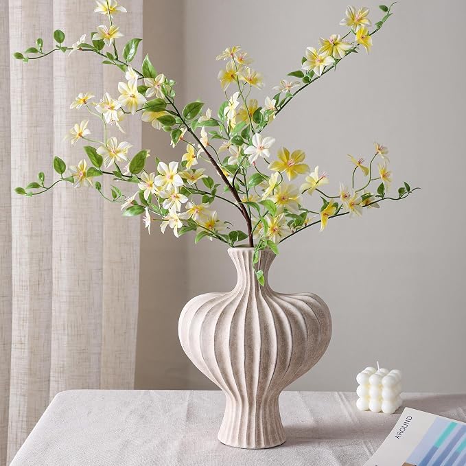 Ceramic Flower Vase Home Decor, 11 in Farmhouse Table Vases Rustic Vintage Living Room Kitchen Bedroom Decorations Pottery Decorative Vases for Flowers House Shelf Office Coffee Desk Dining, Rustic
