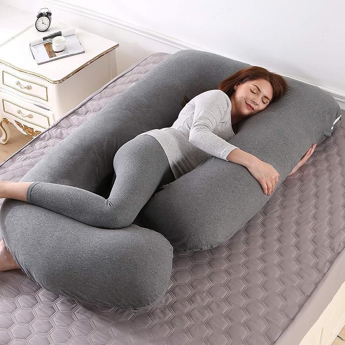 U-Shaped Full Body Pregnancy Pillow for Sleeping – 57" Maternity Pillow with Removable Cover, Support for Back, Legs, Belly & Hips (Jersey-Dark Grey)