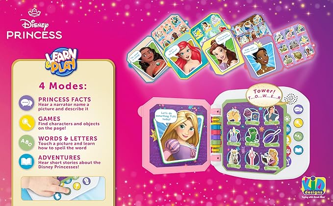 eKids Disney Princess Interactive Book with Preschool Learning Activities, Educational Toys for Toddlers and Fans of Disney Princess Toys