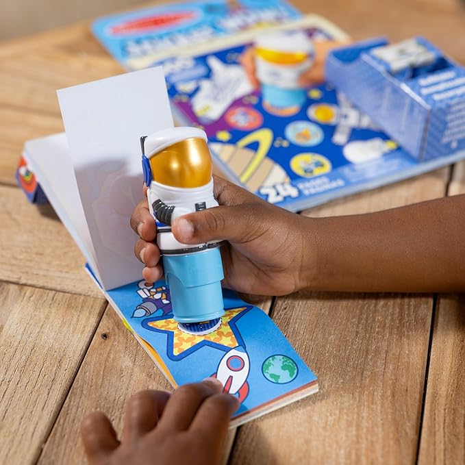 Melissa & Doug Sticker Wow!™ Astronaut Bundle: 24-Page Activity Book, Refillable Sticker Stamper, Mini Pad, 500 Stickers, Arts and Crafts for Kids Ages 3+