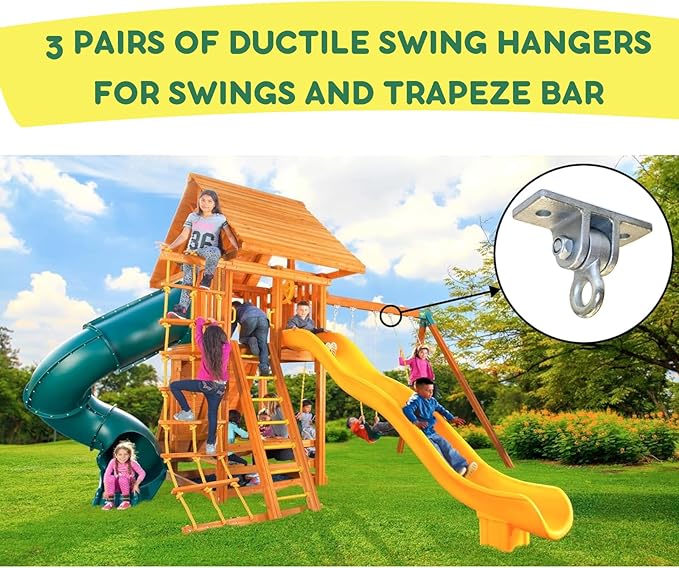 Eastern Jungle Gym DIY Swing Set Hardware Kit with Easy 1-2-3 A-Frame Brackets, Swing Seats, Ring Trapeze Bar and All Assembly Hardware and Instructions - Wood Not Included